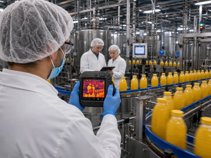 Thermal inspection on a food and beverage processing line